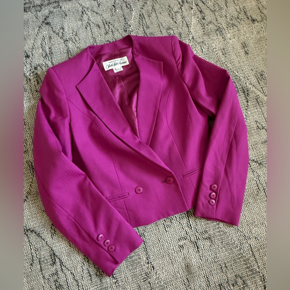 VTG Saks Fifth Avenue Cropped Wool Blazer โ Magenta โ Size 4 - Picture 3 of 8